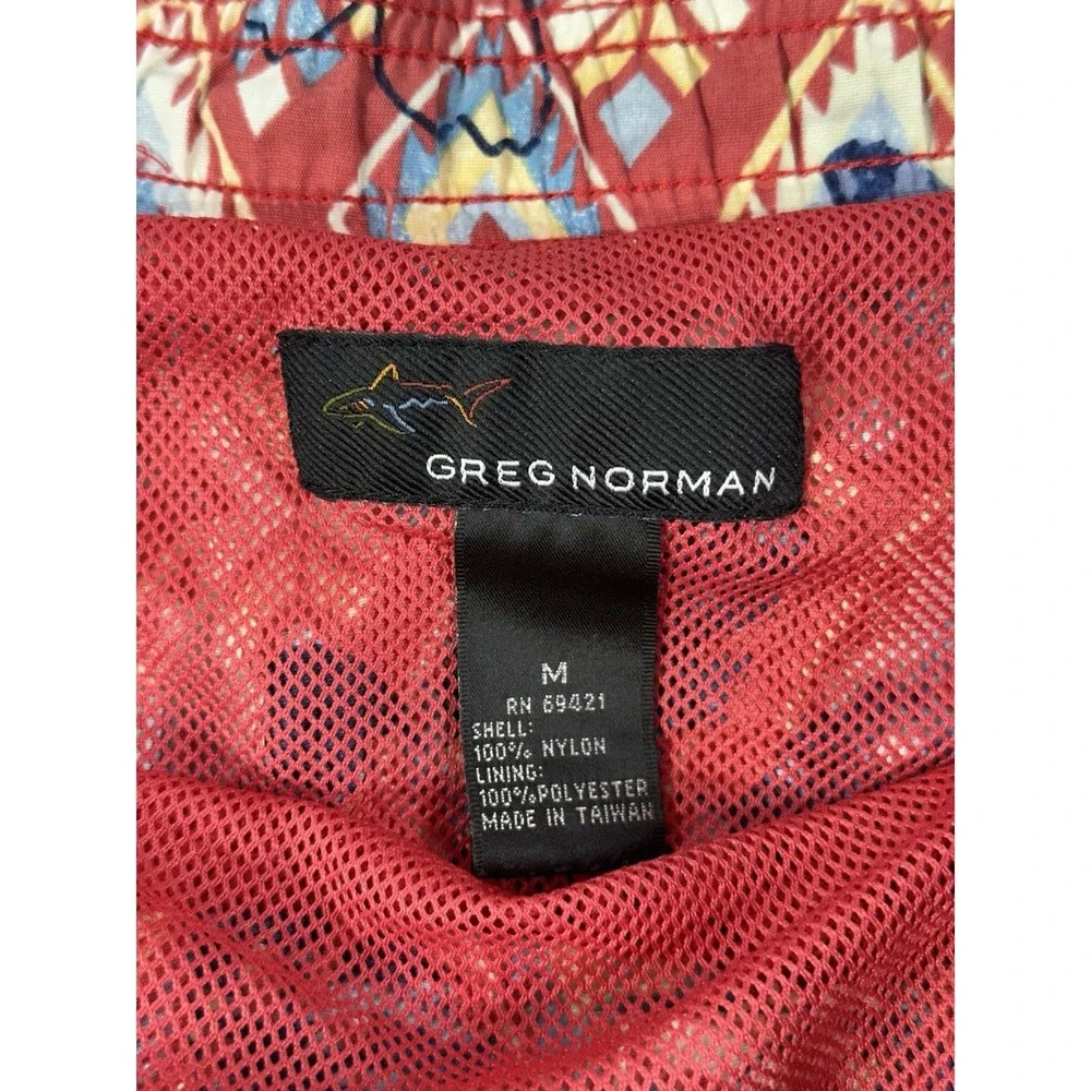 Greg Norman Swim Trunks Men's Medium Red Geometric Floral Print‎ Board Shorts